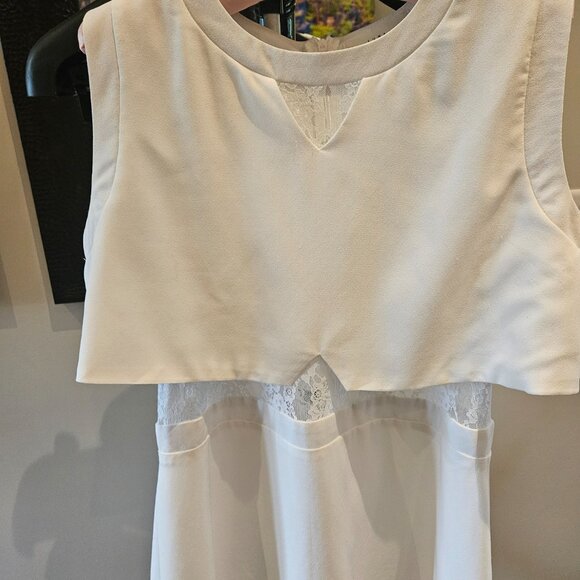 White Mini Dress w/ Sheer Lace Waist - Picture 3 of 5